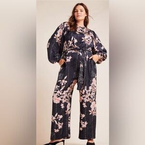 Anthropologie Audria Jacquard Jumpsuit Plus Size 1X Short